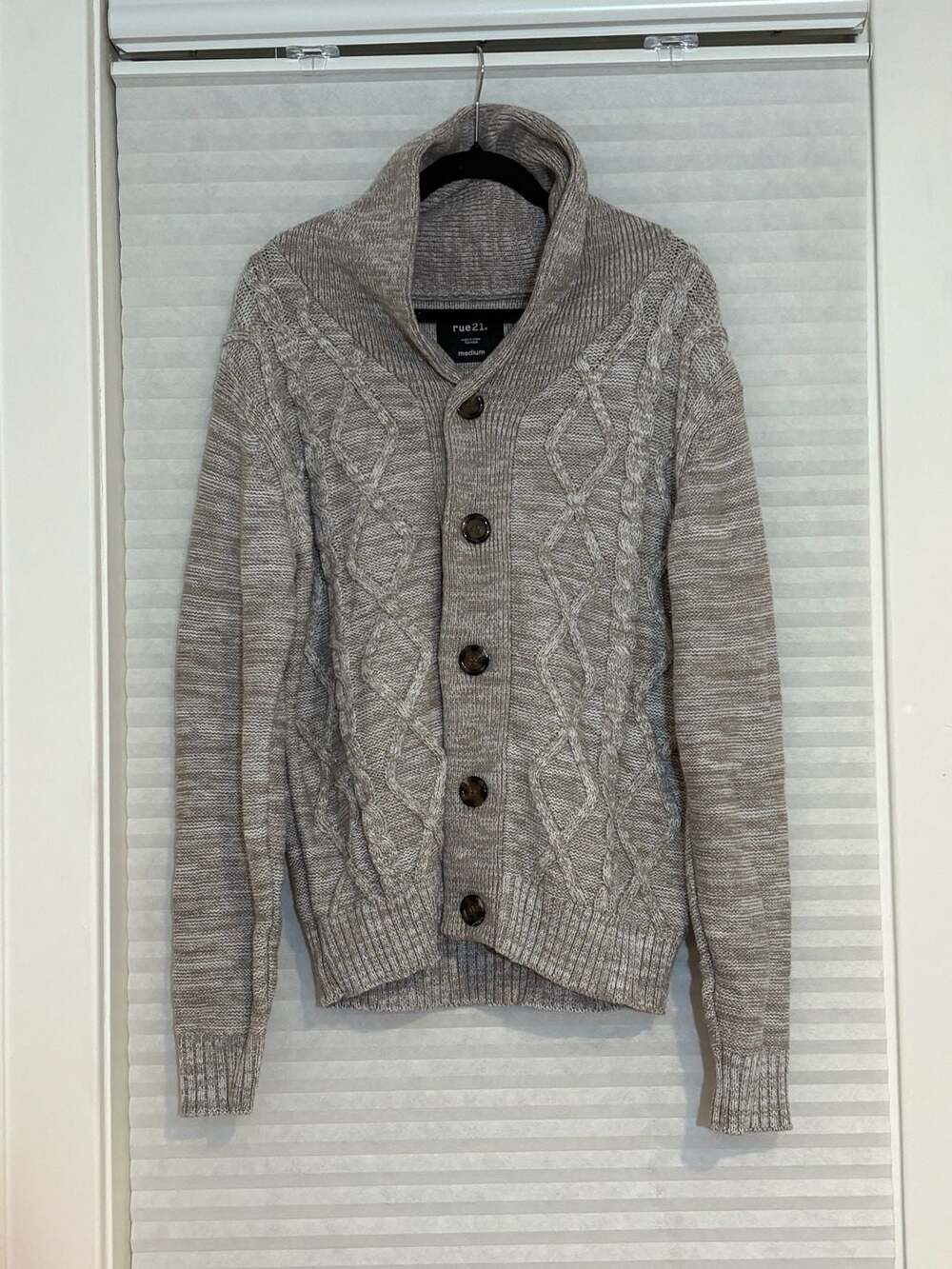rue21 Shawl Collar Cable Knit Cardigan Size Medium Gray